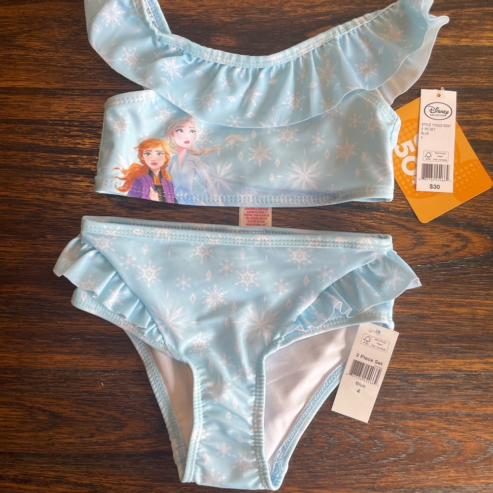 Disney Collection Light Blue Frozen 2-Piece Swimsuit for Kids - NWT